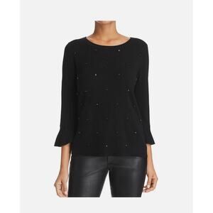 NWT Le Gali Black Rhinestone Embellished Bell Sleeve Pullover Julie Sweater XS